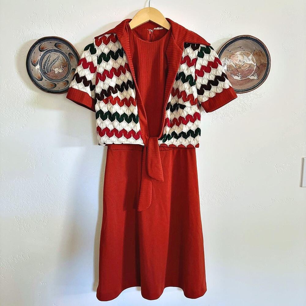 Vintage 70s Two-Piece Burnt Orange Dress